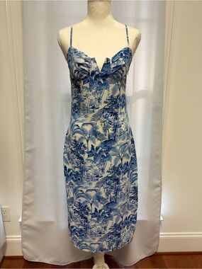 Cider Blue and White Midi Slip Dress
